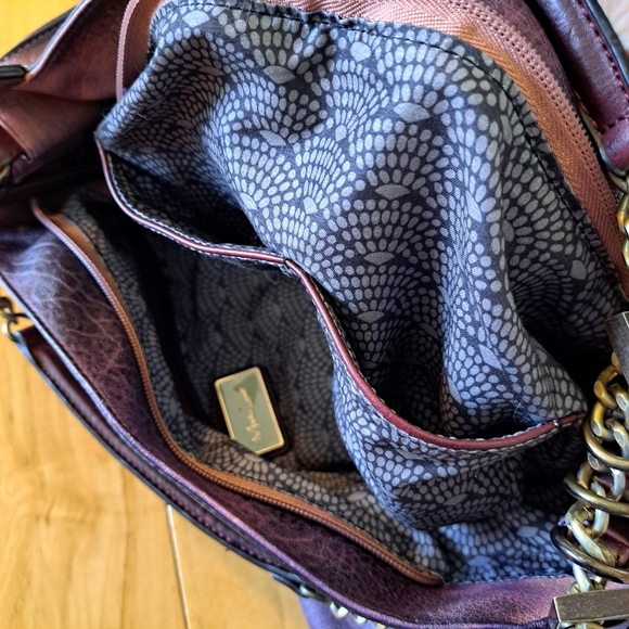 Moda Luxe Hobo Boho Style Vegan Leather Purse Bag Washed Plum w/ Tassel Accents - Picture 14 of 15